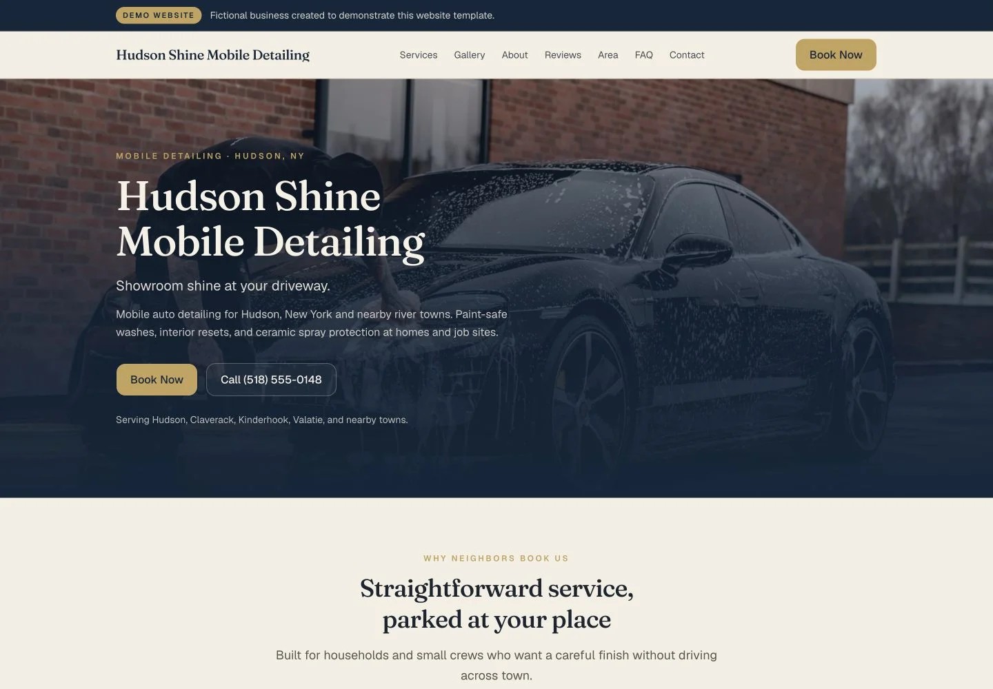 Hudson Shine concept demo website showing its mobile detailing services.